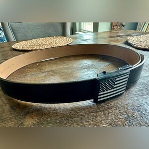 Nexbelt Men's Black Ratcheting Leather Belt with American Flag Buckle